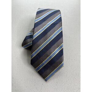 Portabella Blue, Yellow, Tan Striped Pattern 100% Microfiber Handmade Tie NWOT